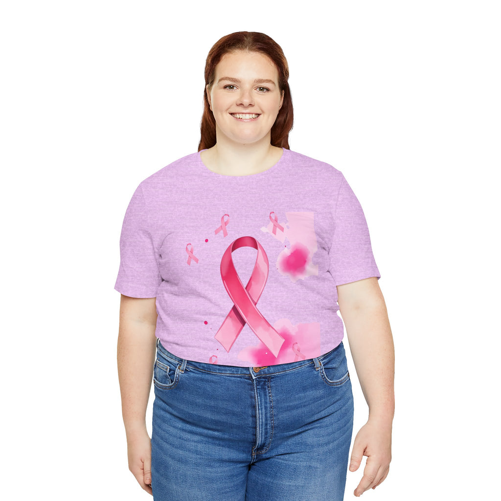 Breast Cancer Awareness Tee - Unisex Jersey Short Sleeve Shirt with Pink Ribbon Design