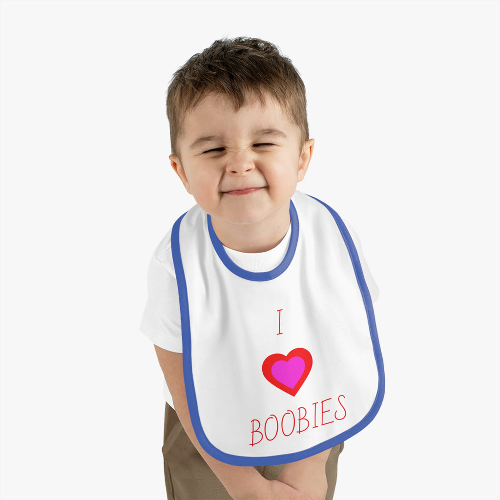 Cute Baby Bib - "I  Boobies" Contrast Trim Jersey Bib for Infants