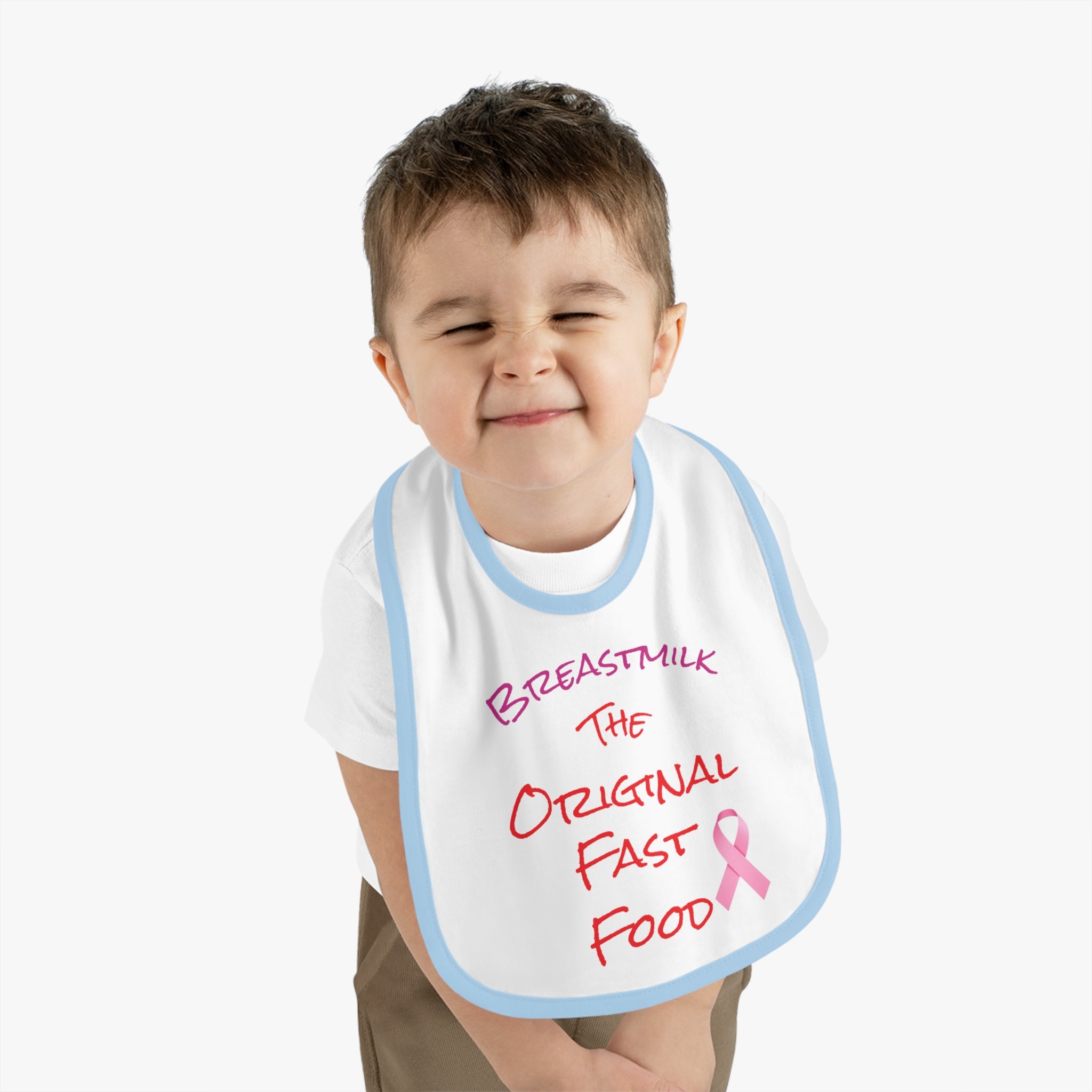 Cute Baby Bib - "Breastmilk: The Original Fast Food" with Contrast Trim