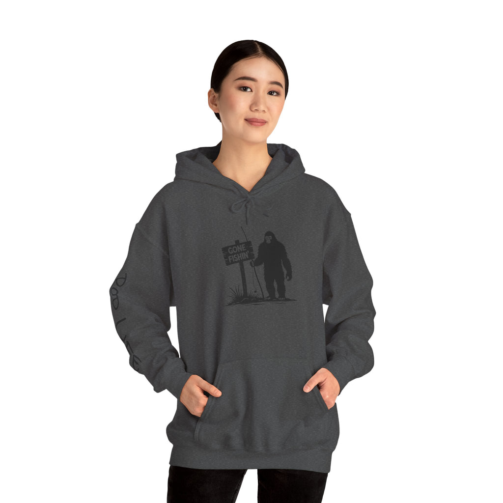 Gone Fishin' Bigfoot Hoodie - Unisex Heavy Blend™ Sweatshirt for Nature Lovers