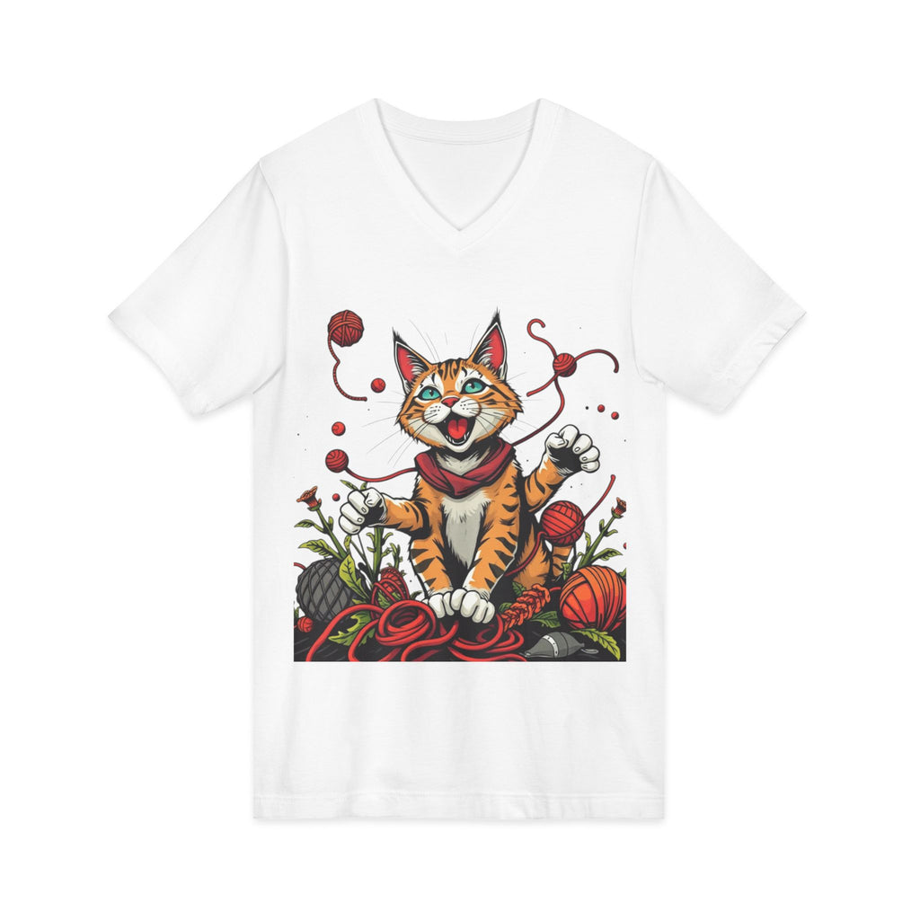 Cat Lover's V-Neck Tee with Playful Design
