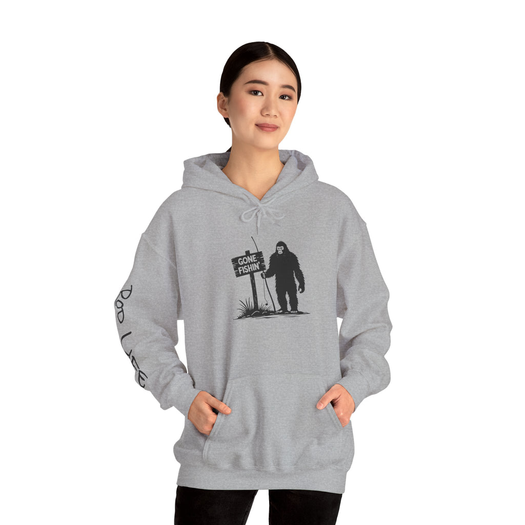 Gone Fishin' Bigfoot Hoodie - Unisex Heavy Blend™ Sweatshirt for Nature Lovers
