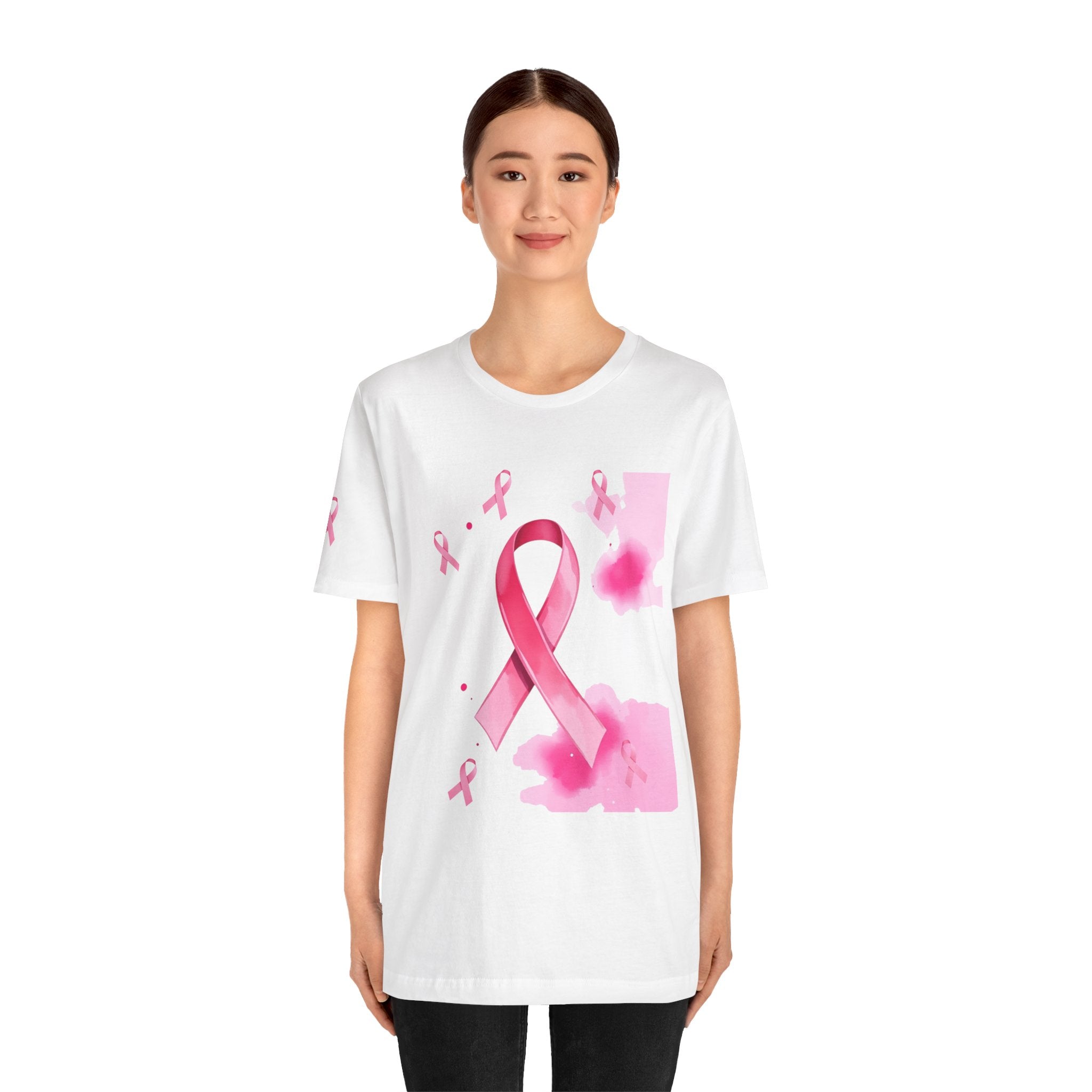 Breast Cancer Awareness Tee - Unisex Jersey Short Sleeve Shirt with Pink Ribbon Design