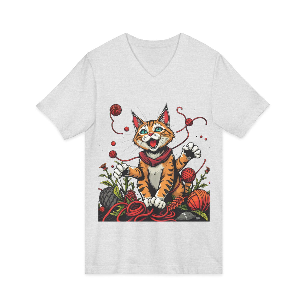 Cat Lover's V-Neck Tee with Playful Design